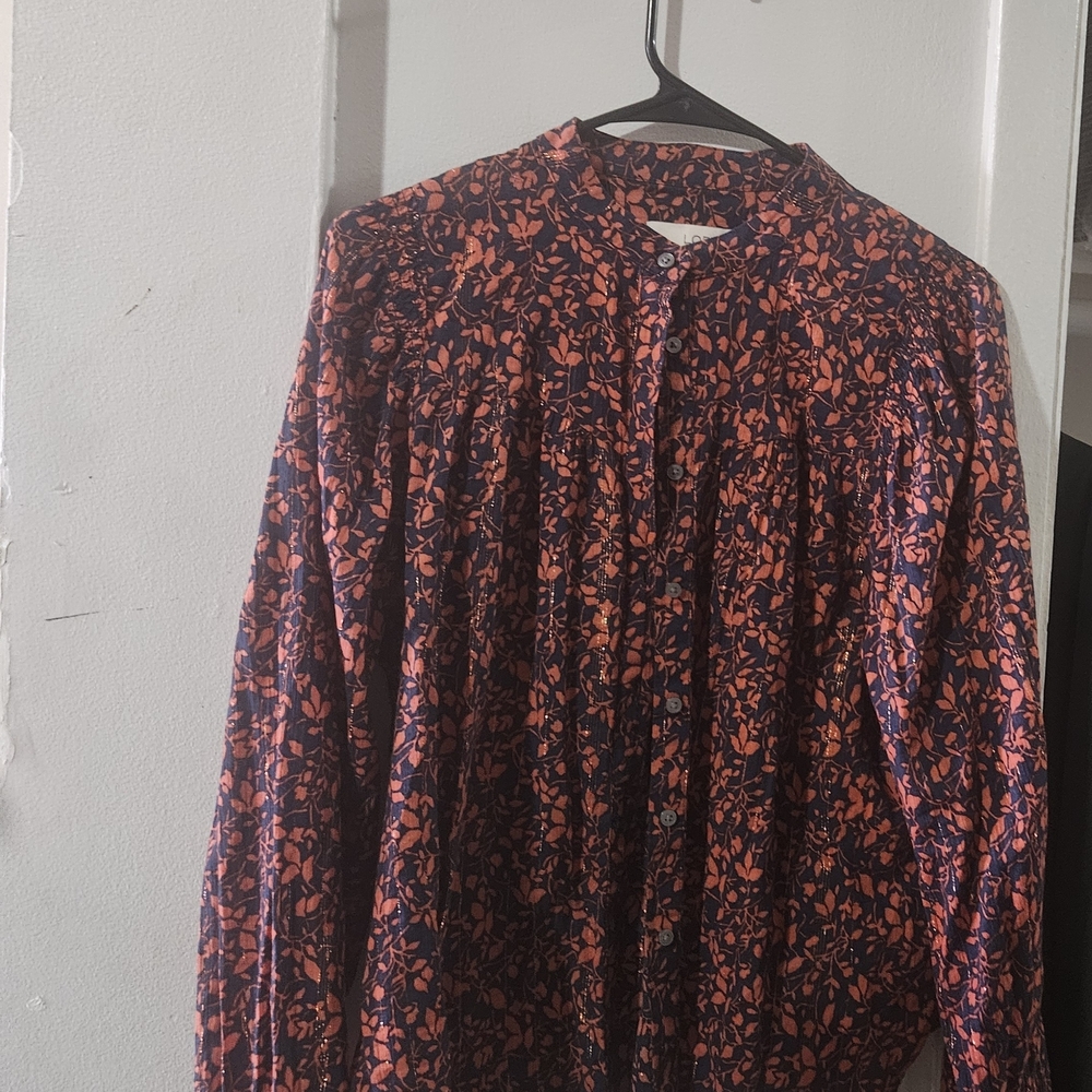 🌿LOFT Navy and Orange Floral Shirt